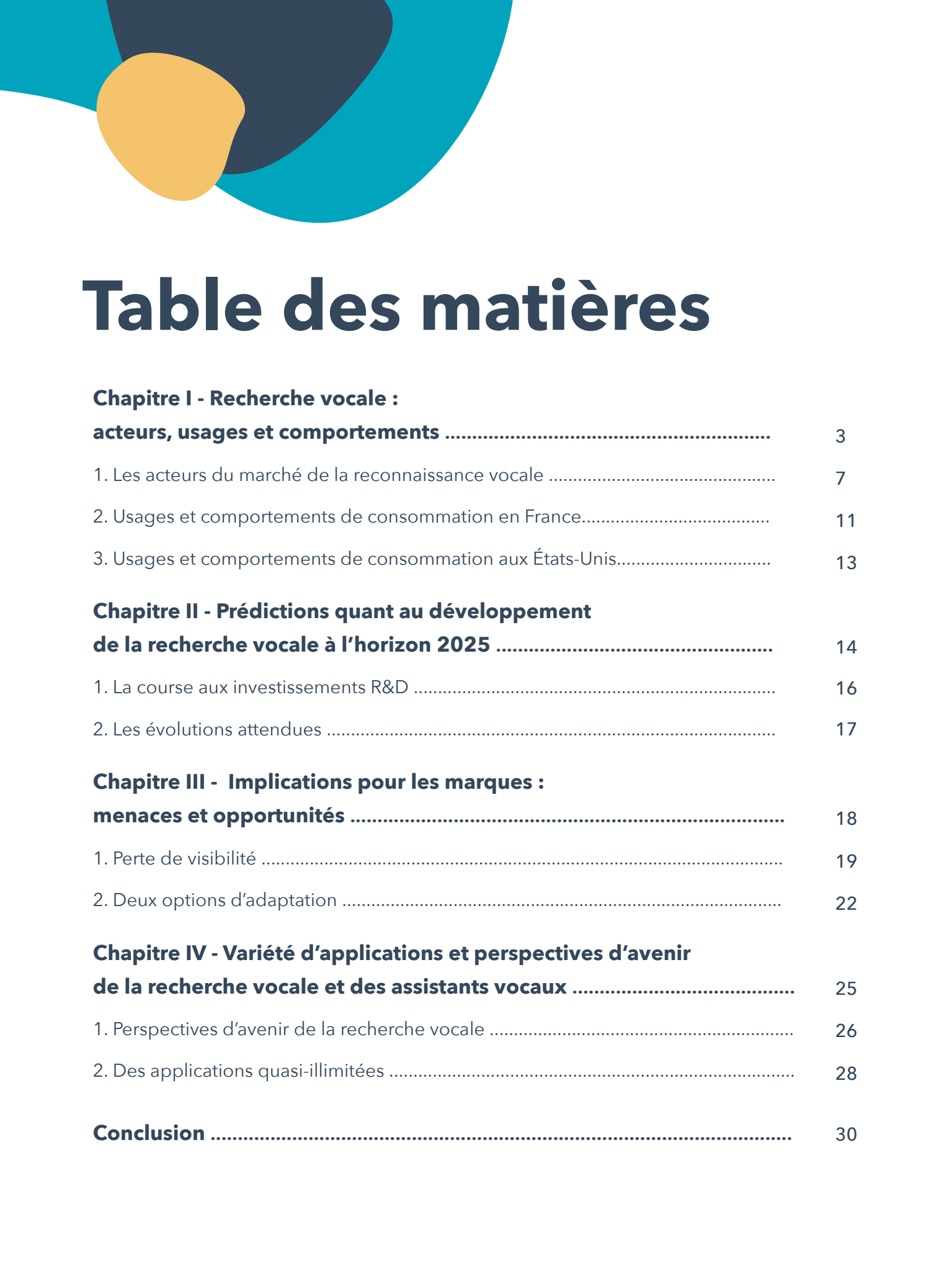 Table matières Etat des lieux de la recherche vocale