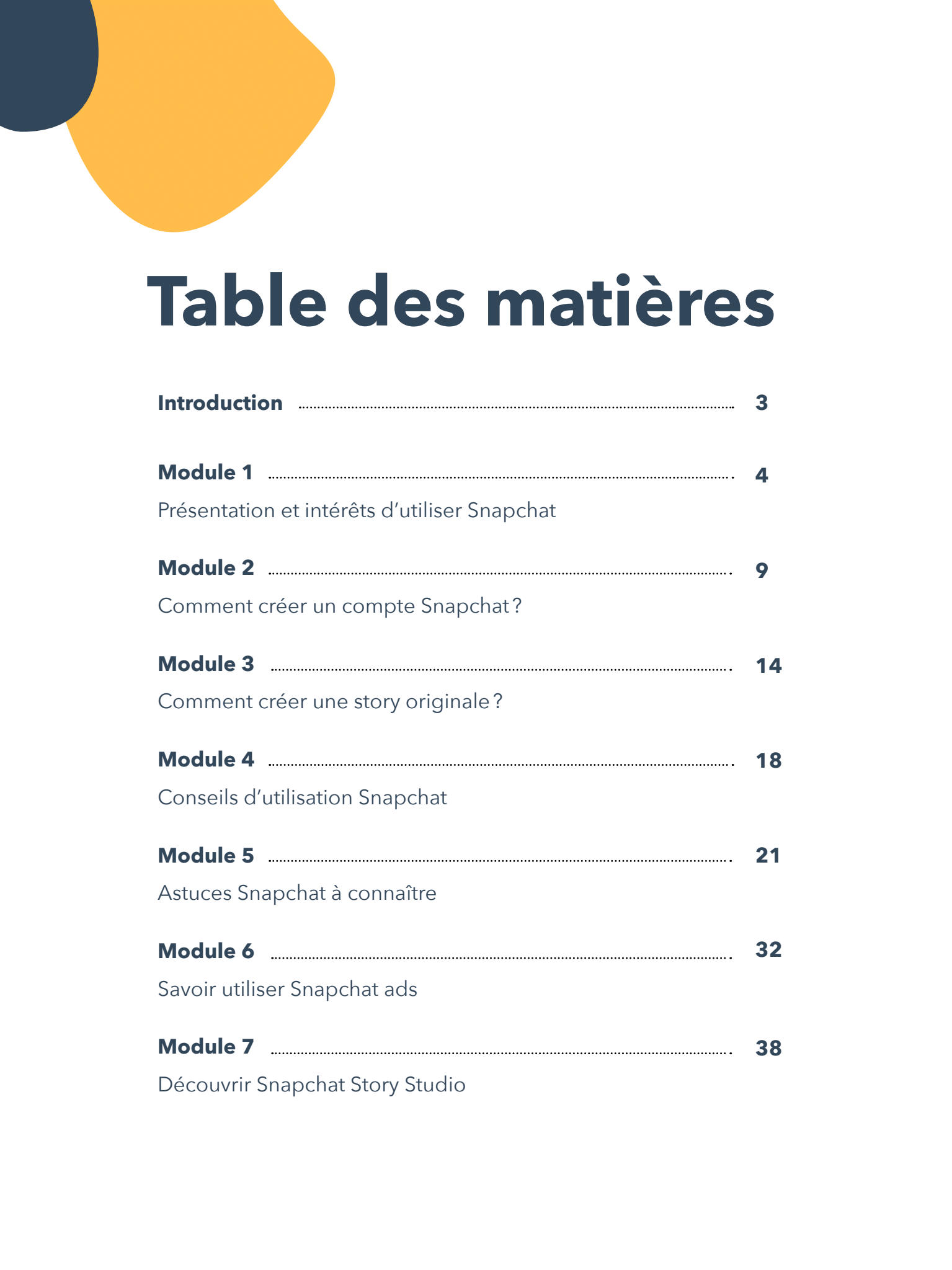 table matière snapchat