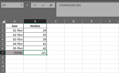 Fonction SOMME dans Excel