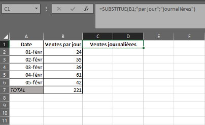Fonction SUBSTITUE dans Excel