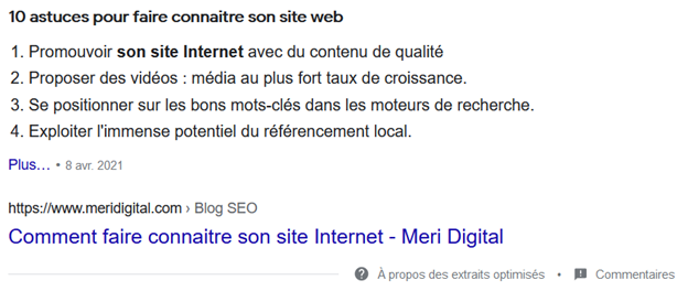featured snippet liste numeros