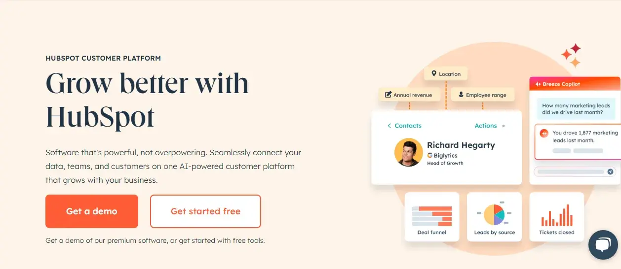 header image example from hubspot showing best image size for website