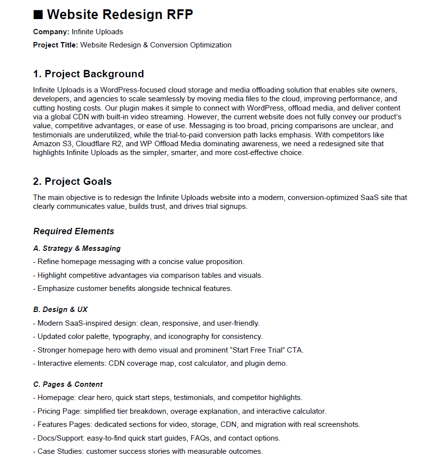 image showing a website redesign rfp