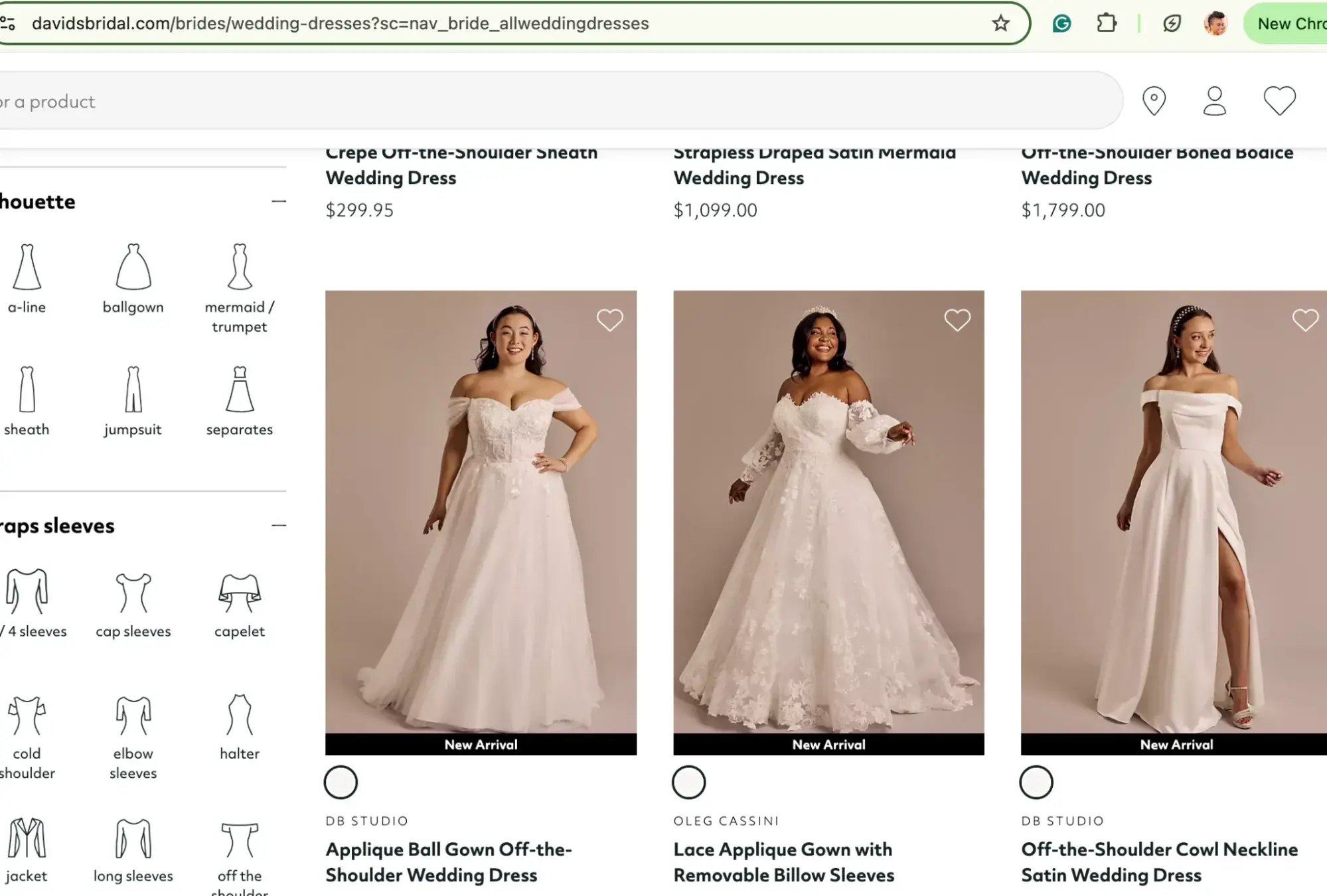 inclusive ecommerce website examples: Davids Bridal