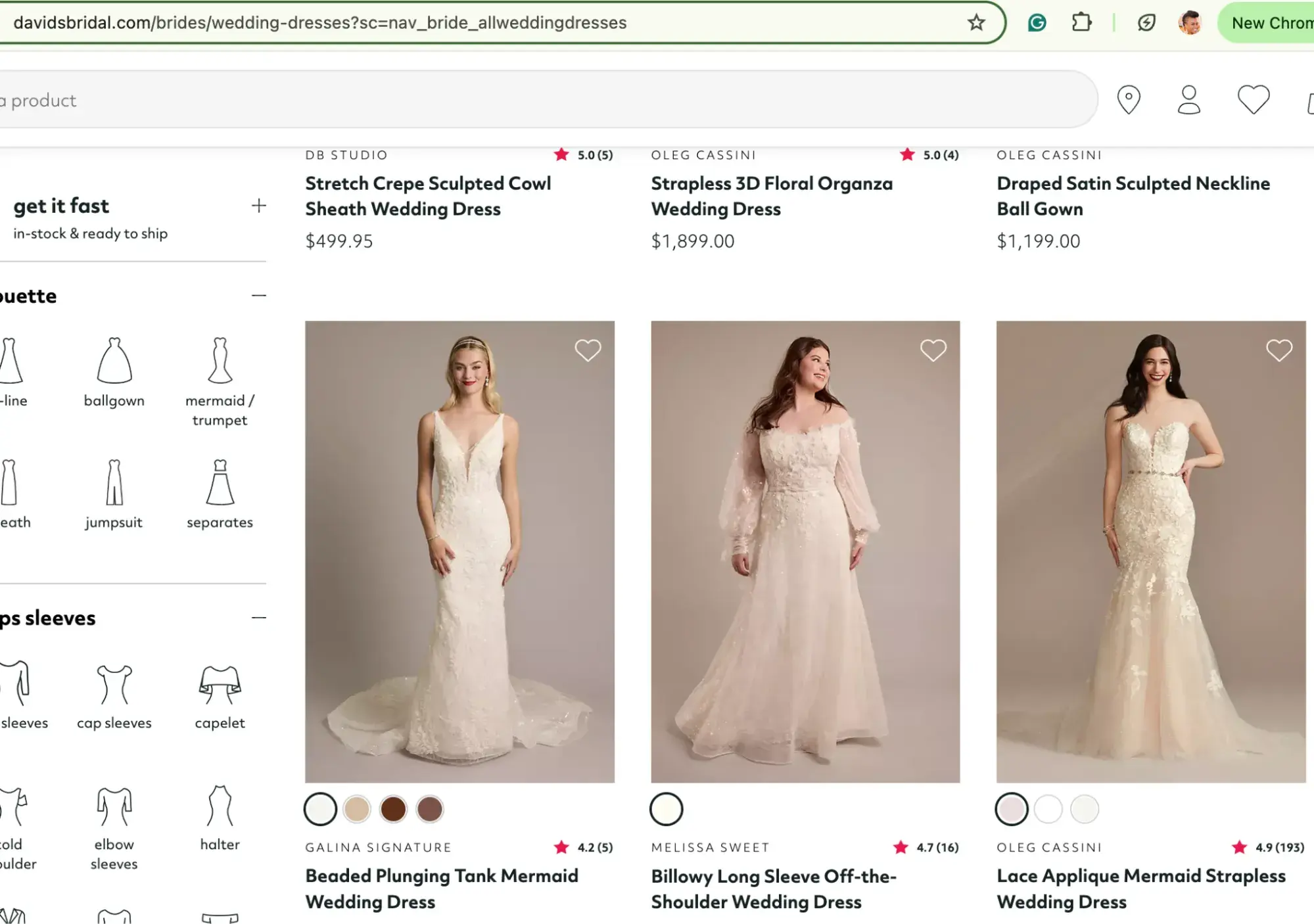 inclusive ecommerce website examples: Davids Bridal