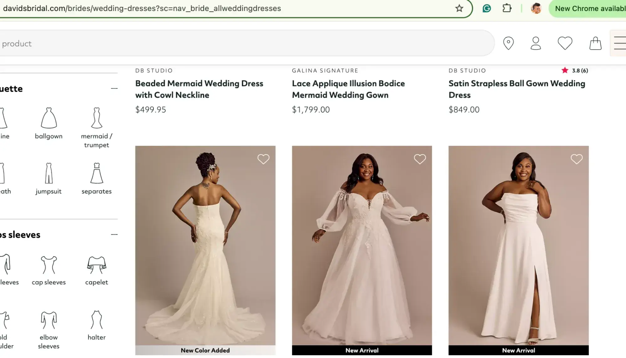 inclusive ecommerce website examples: Davids Bridal