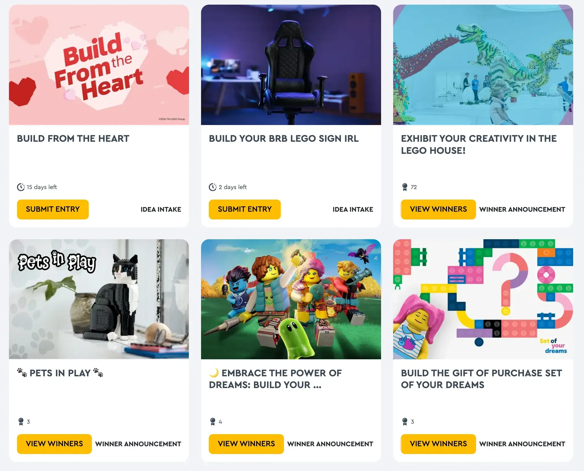 Screencap of Legos user challenges.
