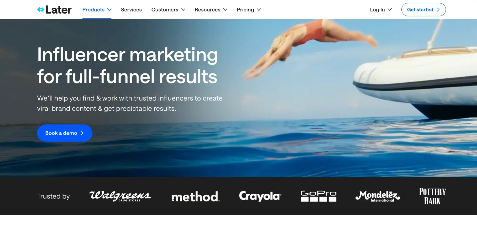 a screenshot of laters, an influencer marketing platform, homepage