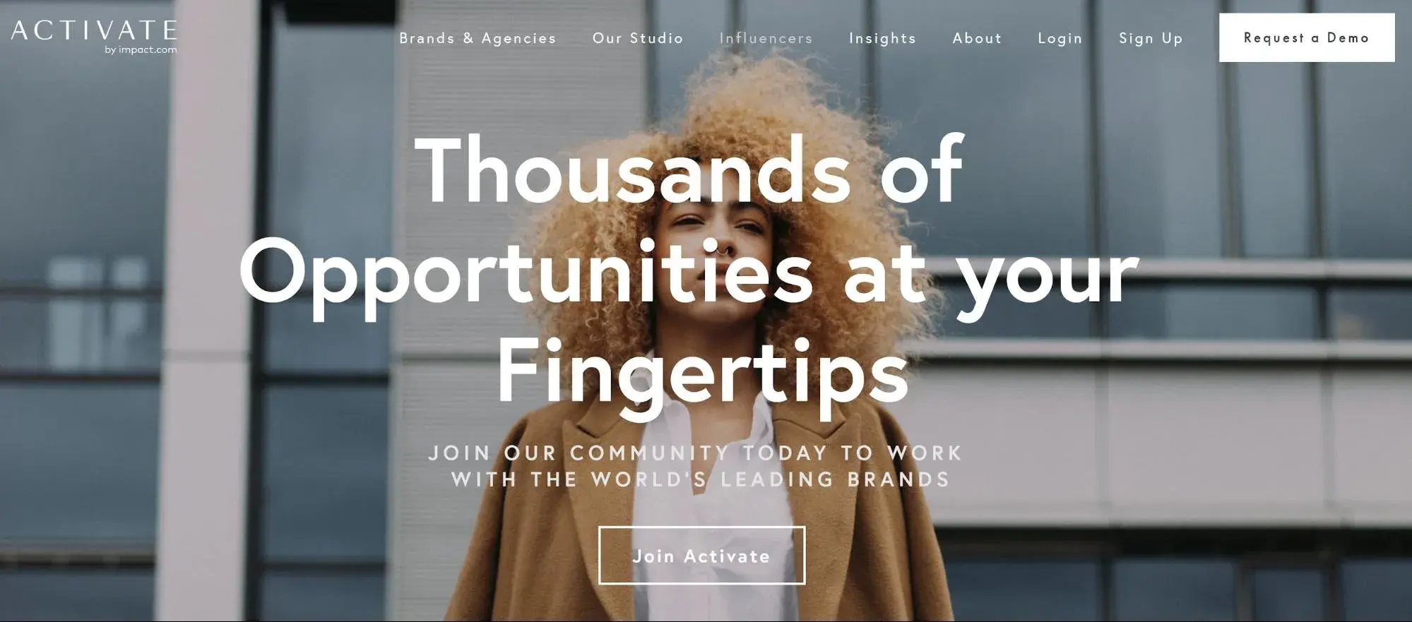  a screenshot of activates, an influencer marketing platform, homepage