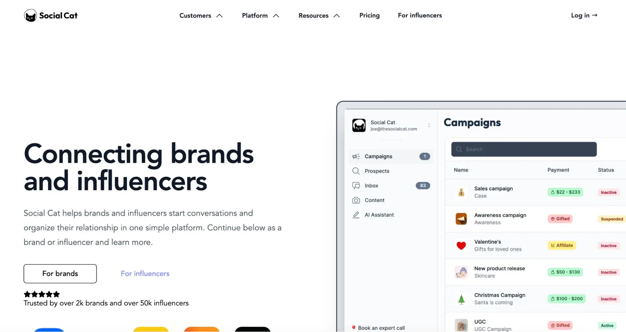 a screenshot of social cats homepage featuring a demo image of its campaign manager tool