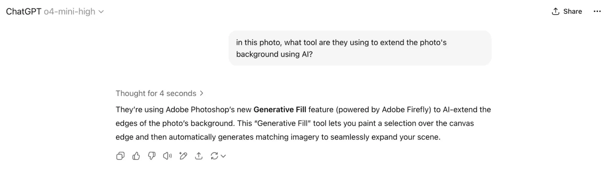 chatgpt chat where i ask what tool is being used to extend the photos background using ai