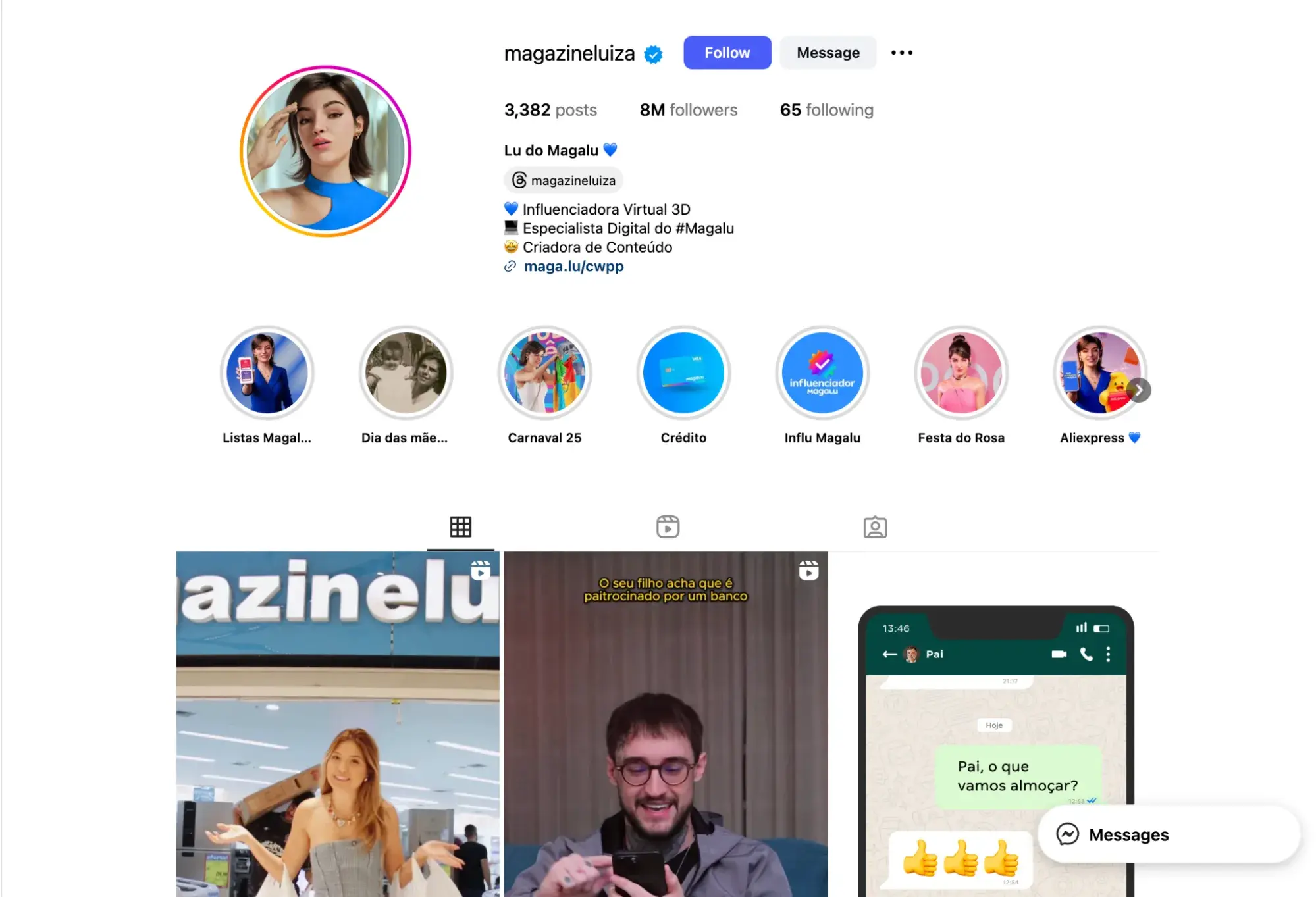 screenshot of ai influencer lu do magalus instagram account