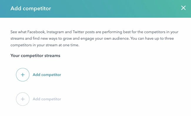 Screenshot of what users see on the screen when adding a competitor in the ̽ѡ social media tool.