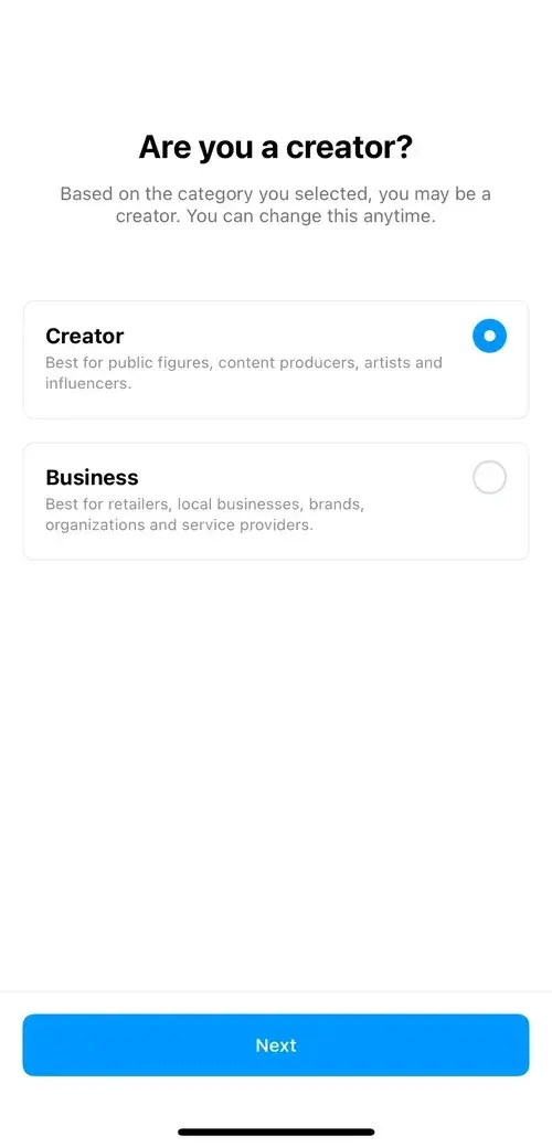a screenshot demonstrating how to create an instagram business profile