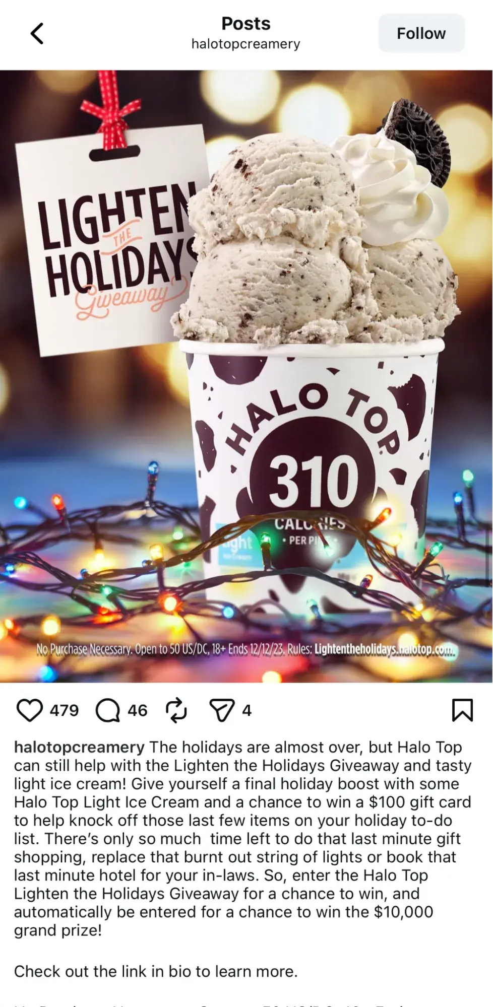 an instagram business post example from halo top