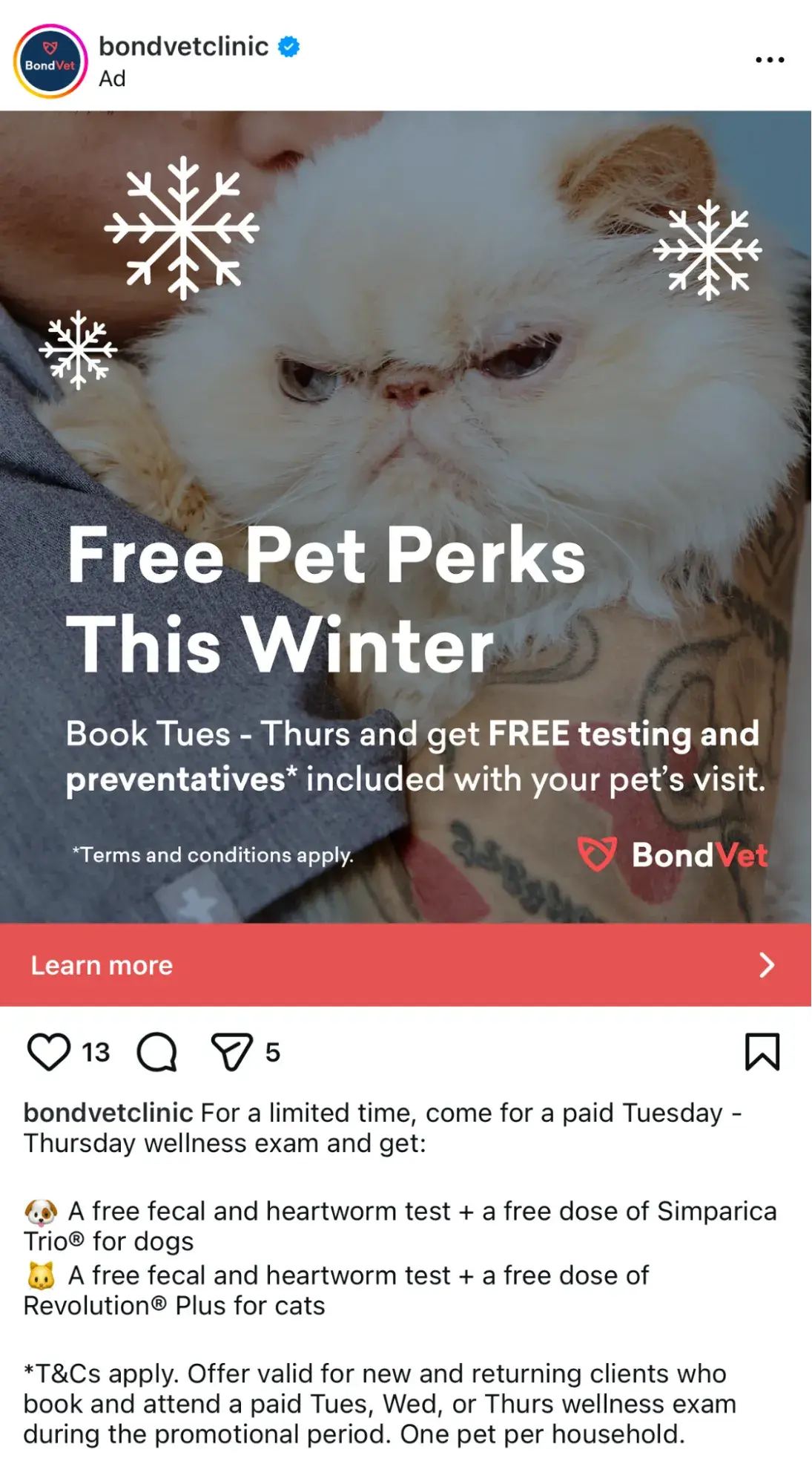 an instagram business post example from bond vet clinic