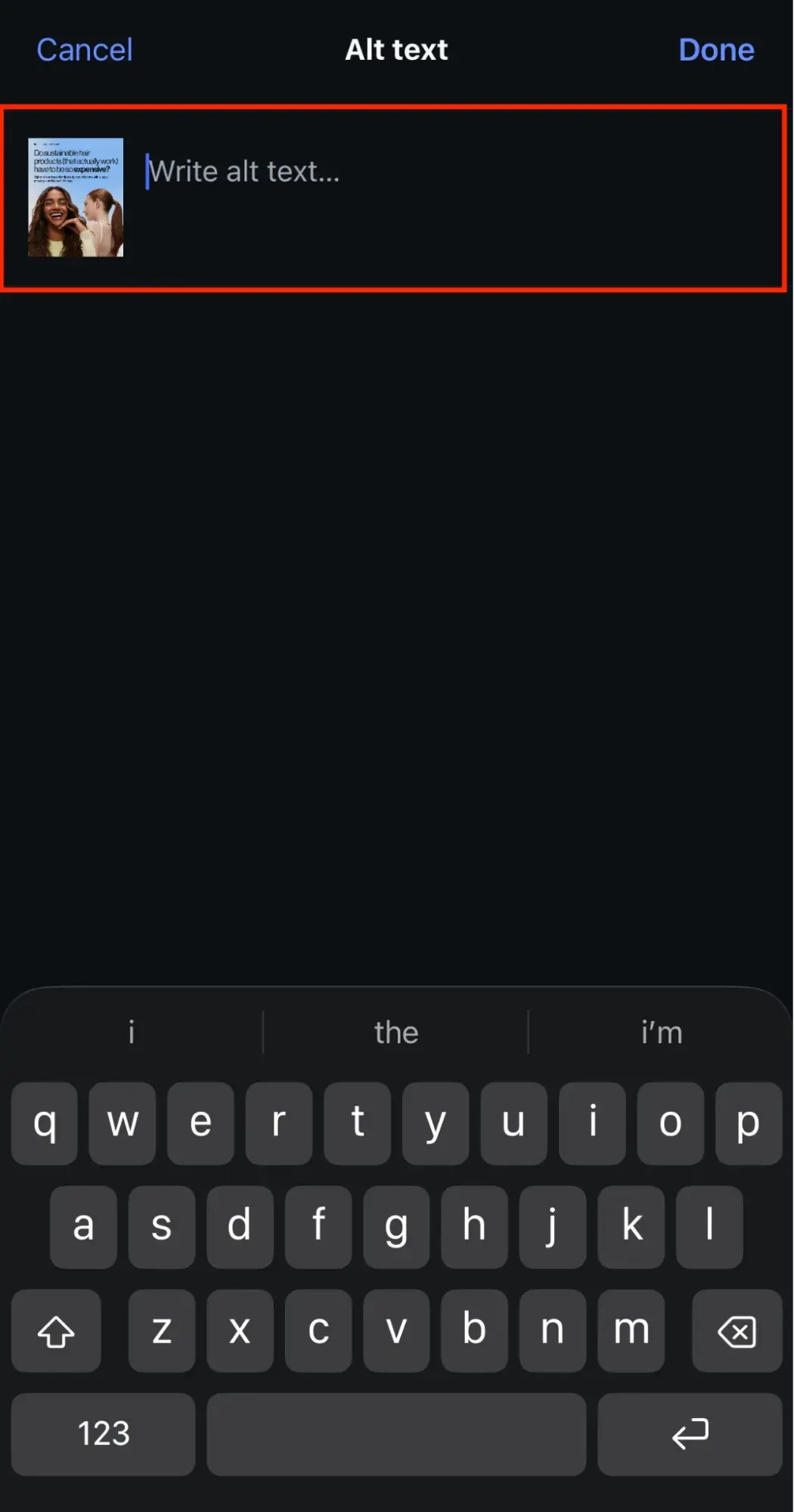 a screenshot of the ��Alt text�� section of Instagram when posting content
