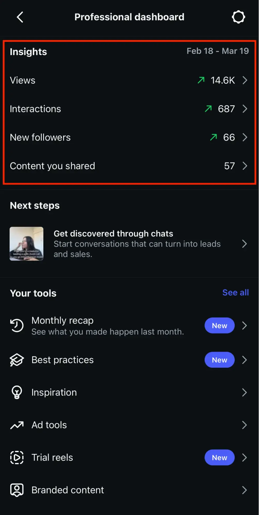 a screenshot of hubspot��s marketing against the grain instagram account, demonstrating where to find Instagram Insights through a business account profile