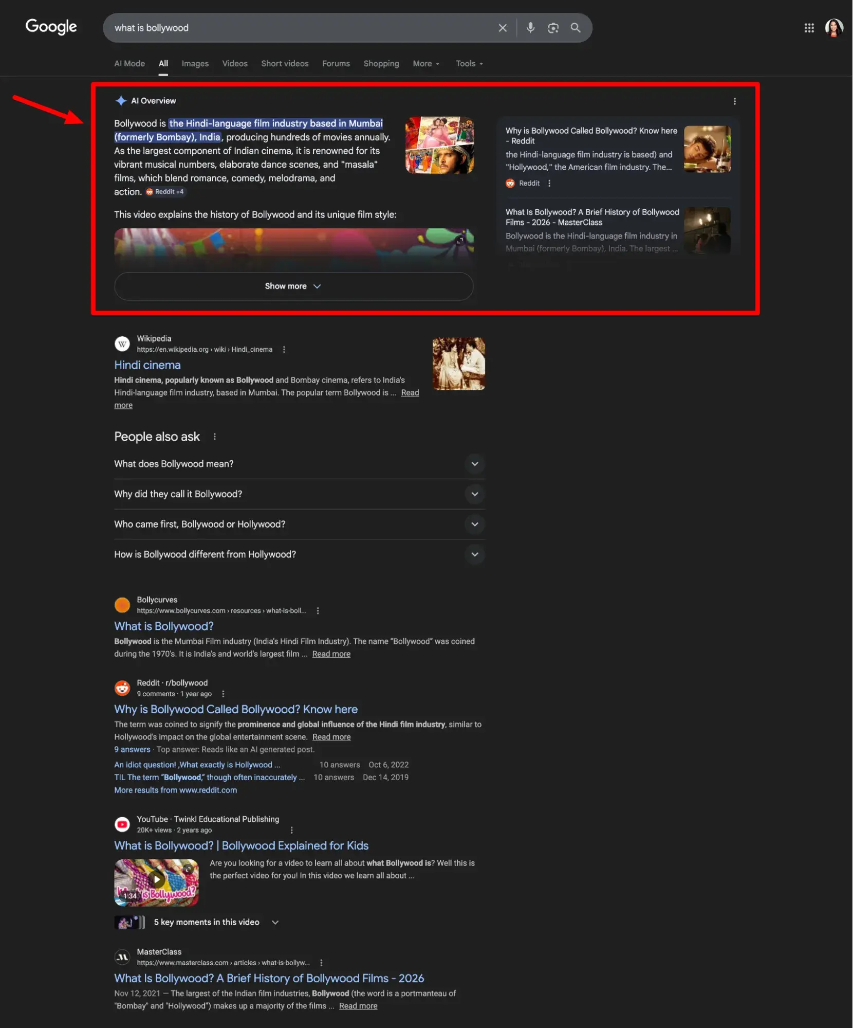 ai overviews answering questions like “what is bollywood” are potentially killing website traffic