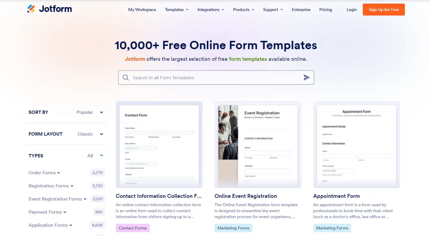 jotform free contact form templates