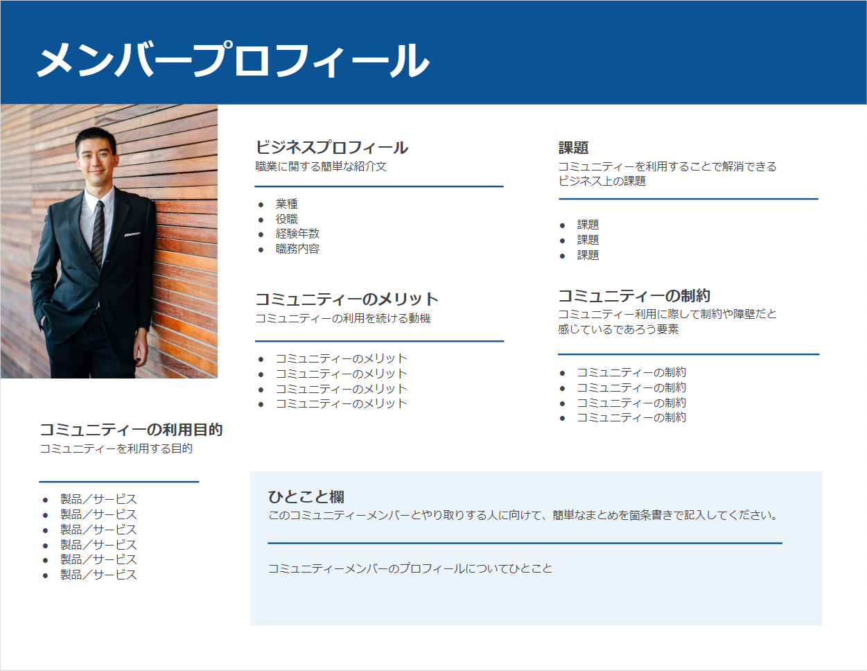 コミュニティ メンバー プロフィール テンプレート