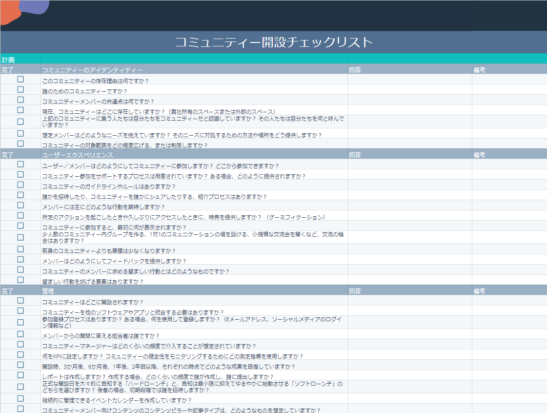 コミュニティー開設チェックリスト