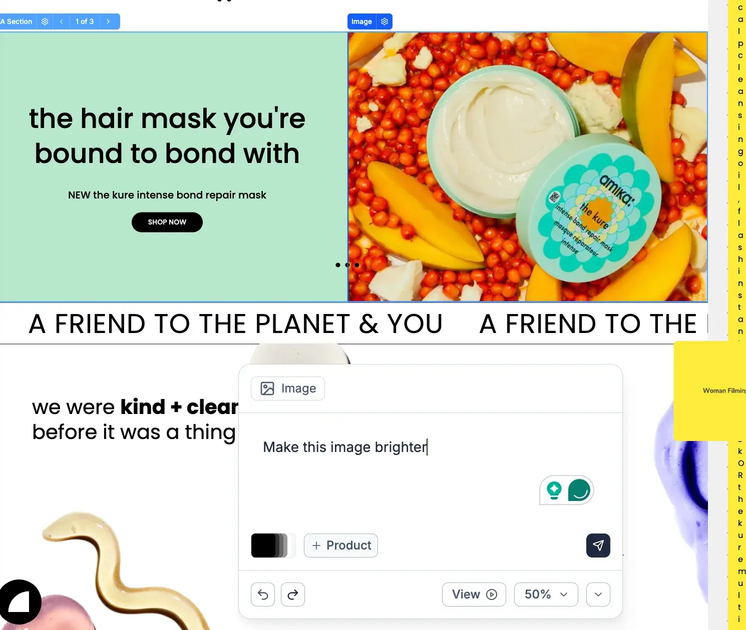landing page from replo with prompt box