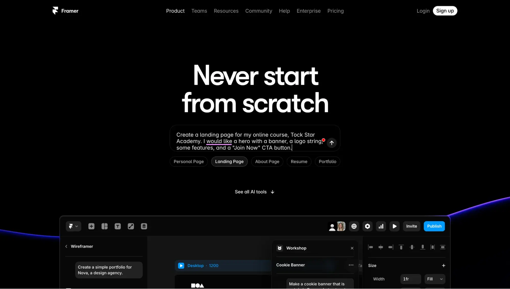 ai landing page builder: framer