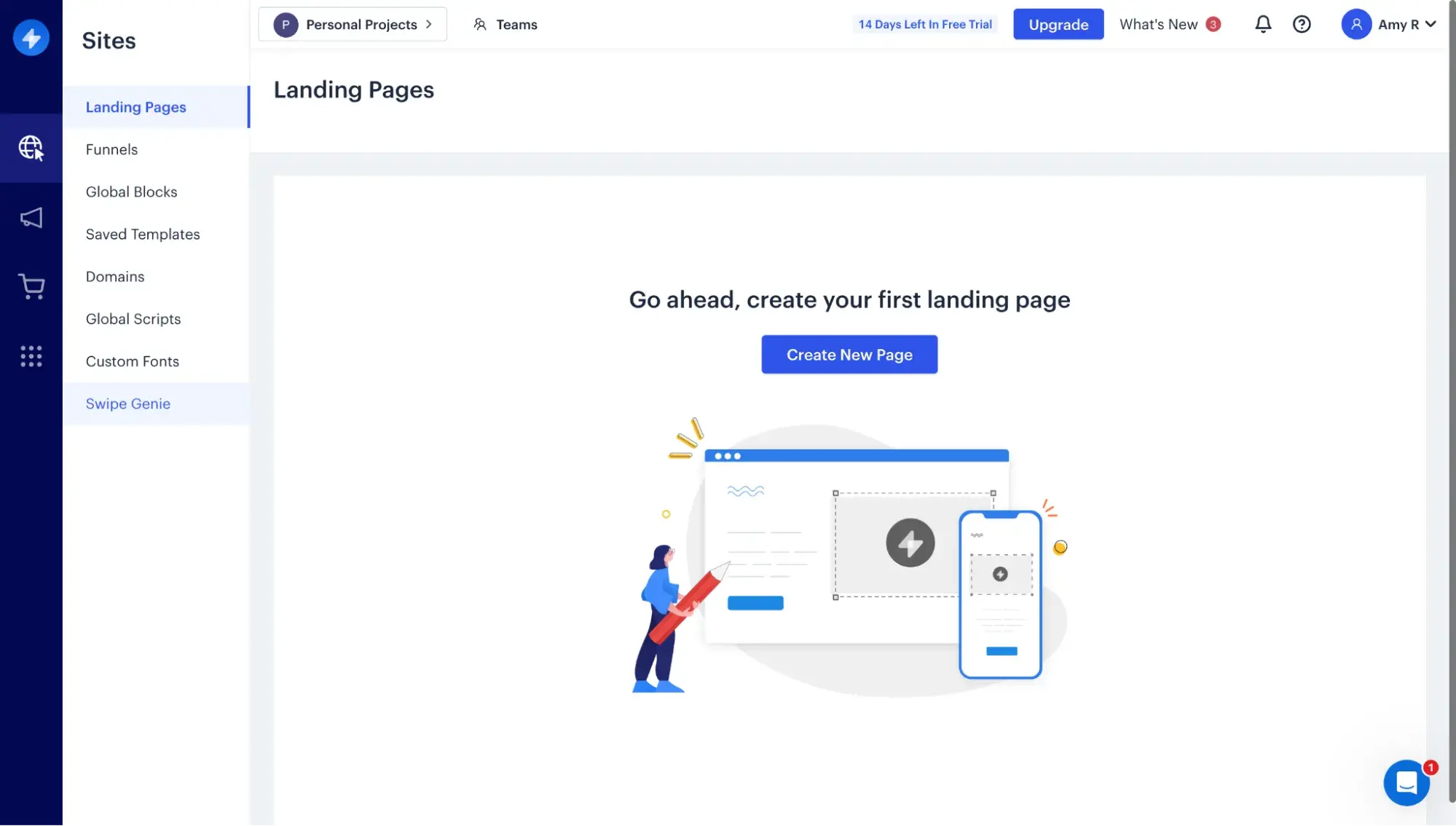 dashboard of swipe pages