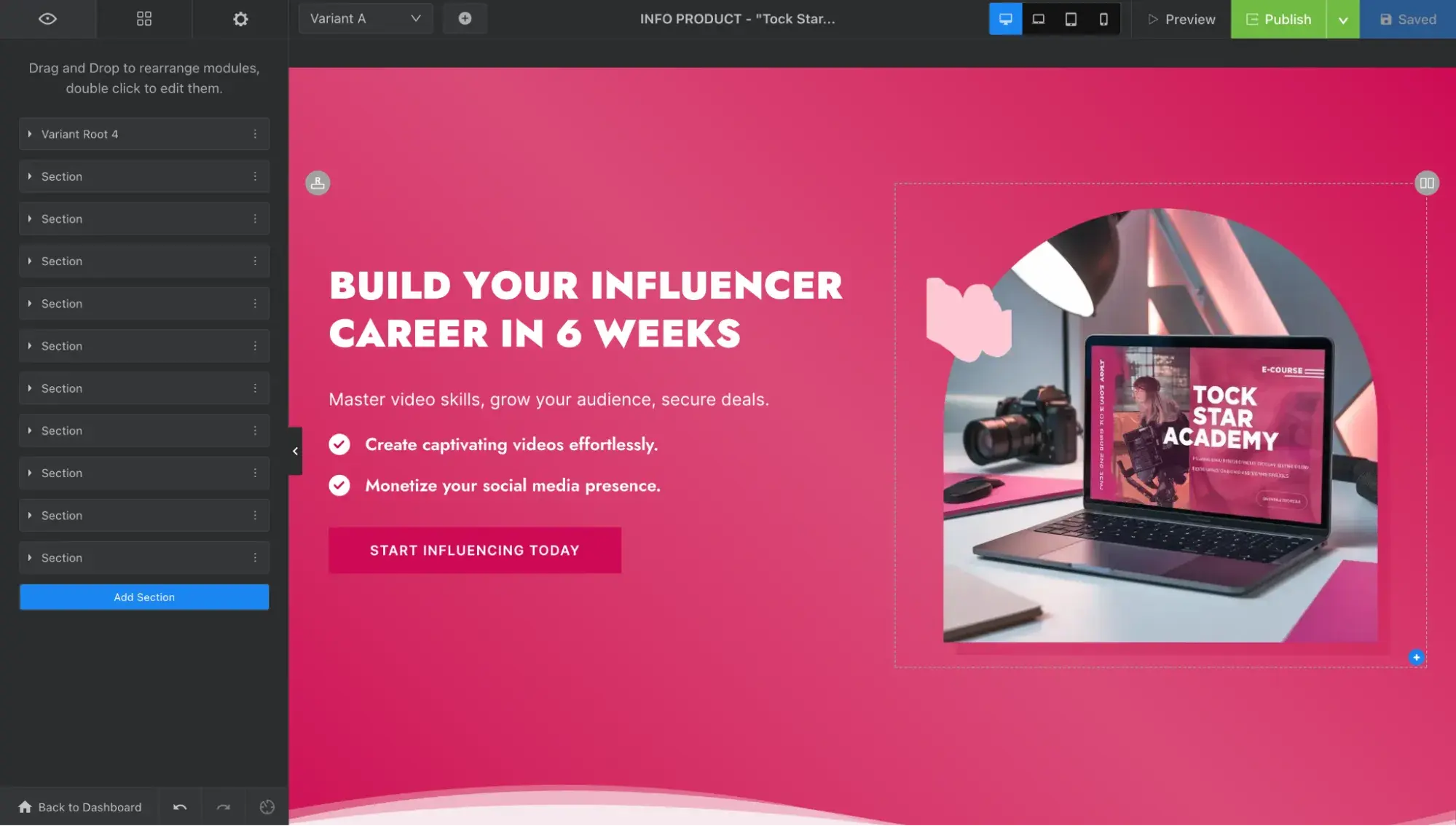 ai-generated landing page from swipe genie