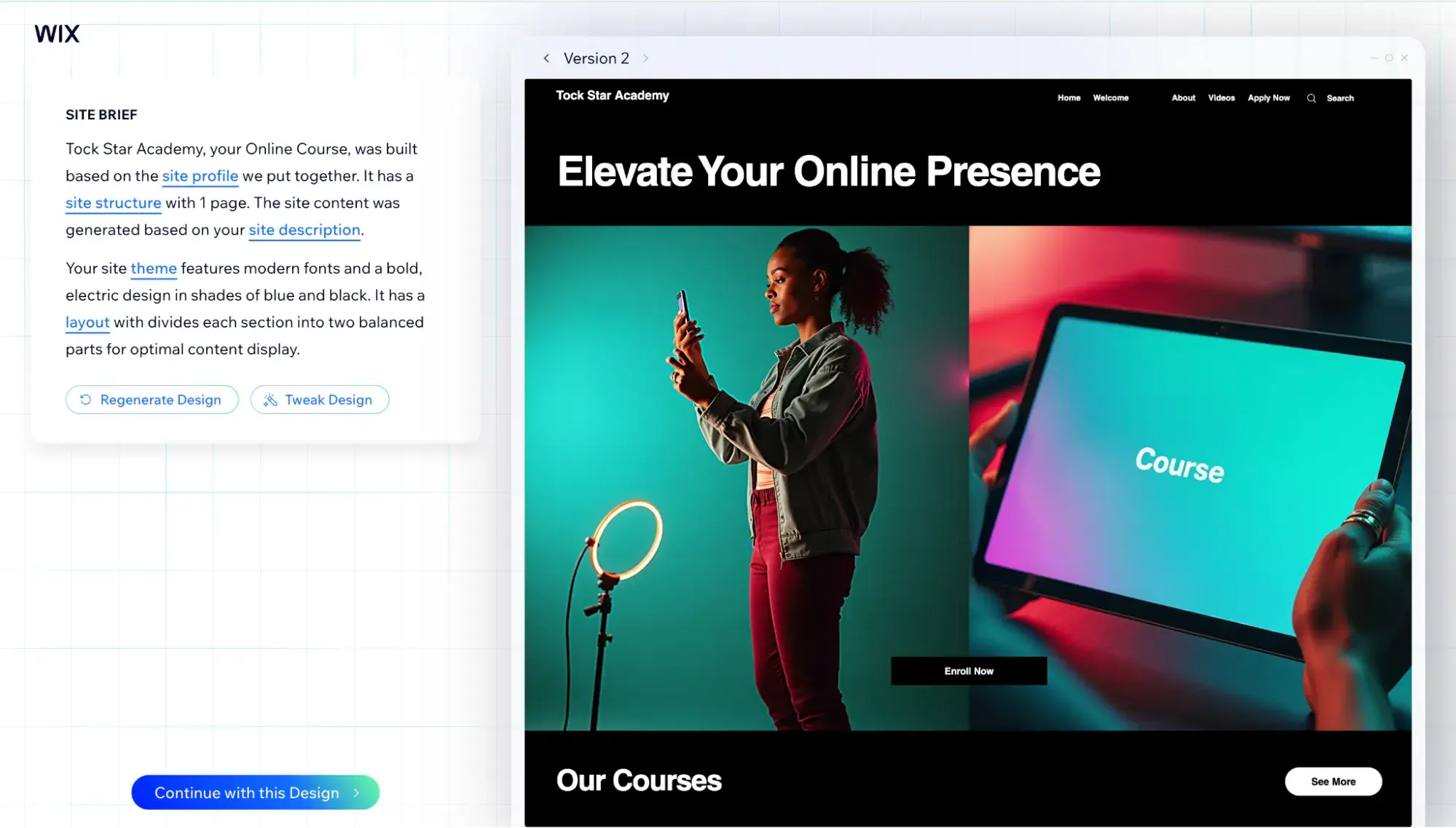 ai-generated landing page from wix