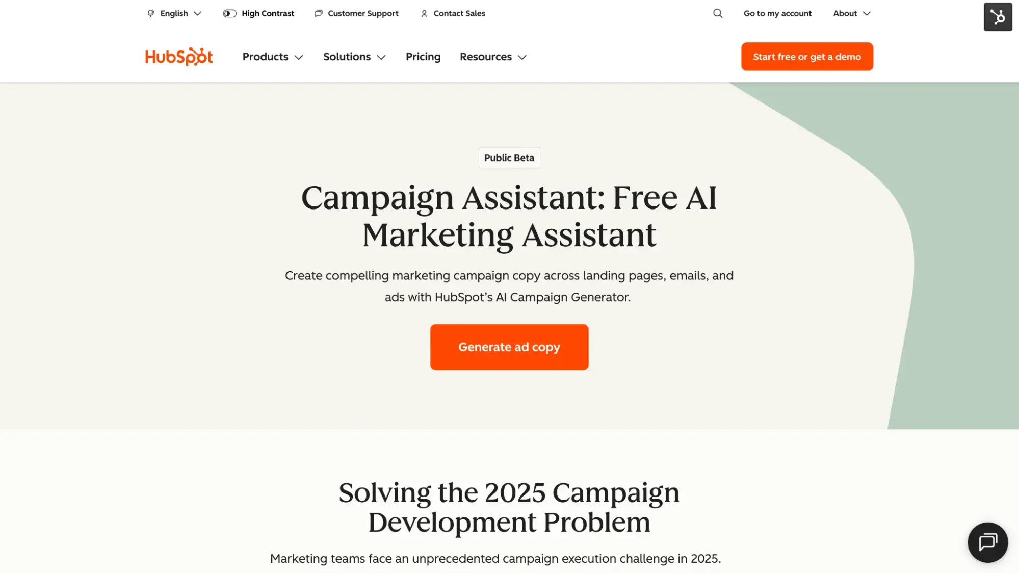 ai landing page builder: hubspot campaign assistant