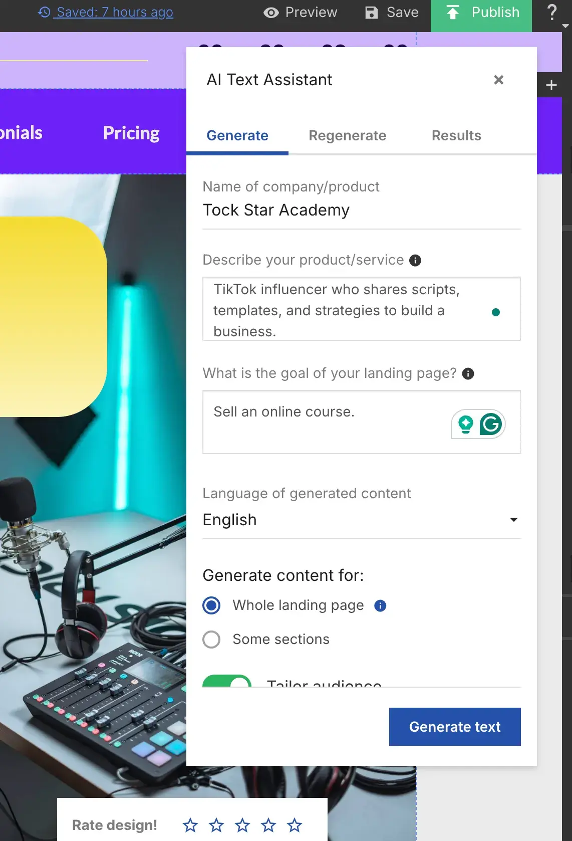 landingi’s ai text assistant