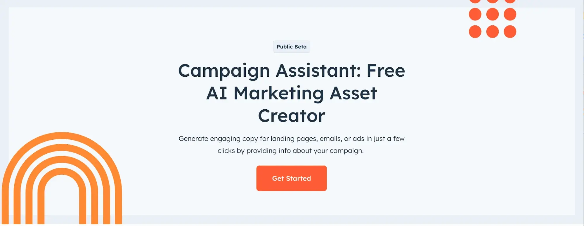 screenshot of hubspots campaign assistant: free ai marketing asset creator. https://www.hubspot.com/campaign-assistant