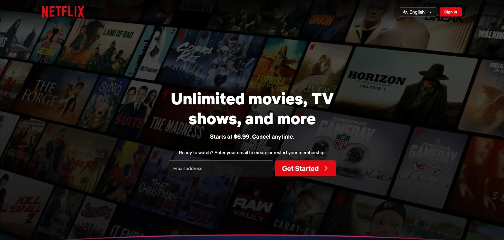 screencap of netflixs landing page.