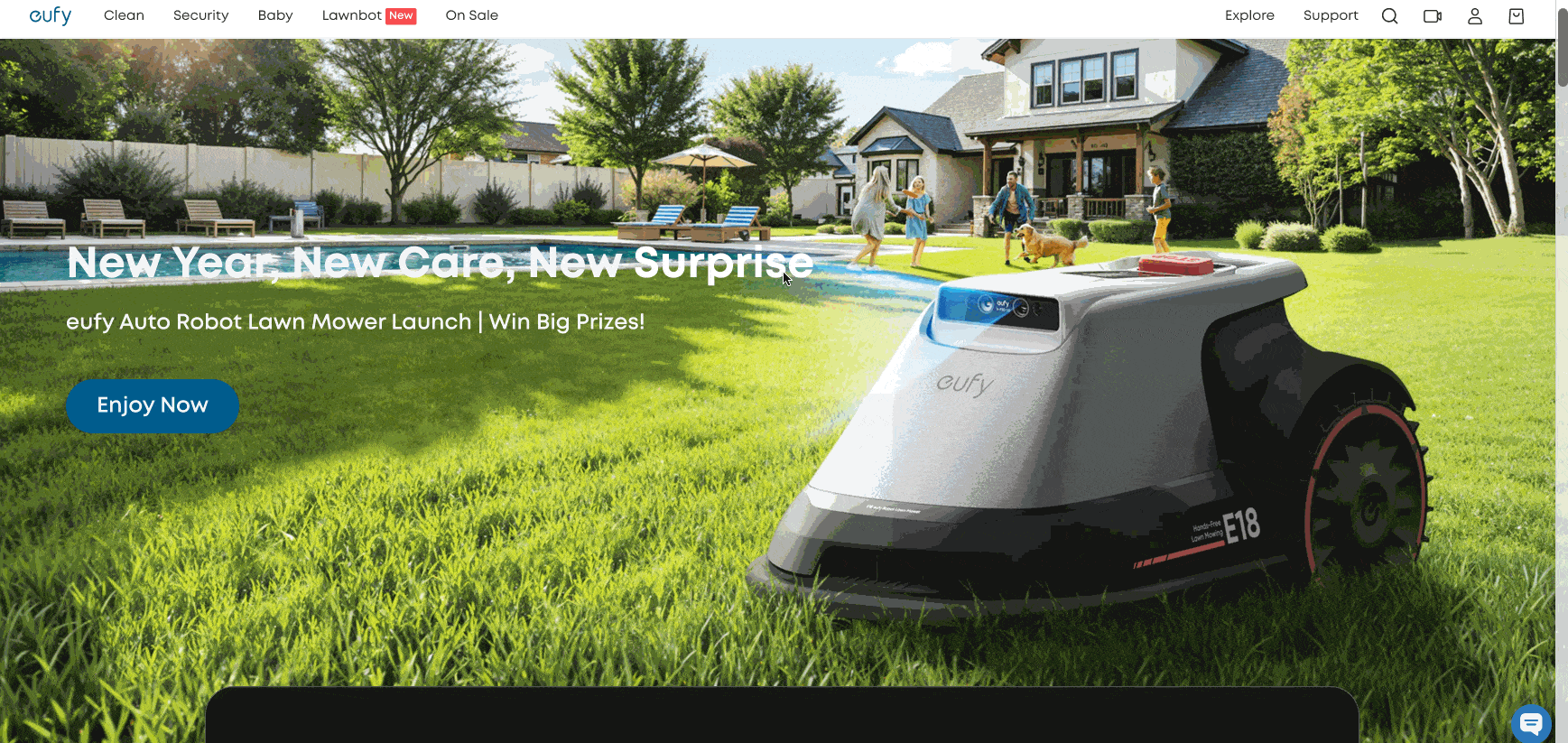 animated gif of eufys landing page for its new product, a robot lawn mower.