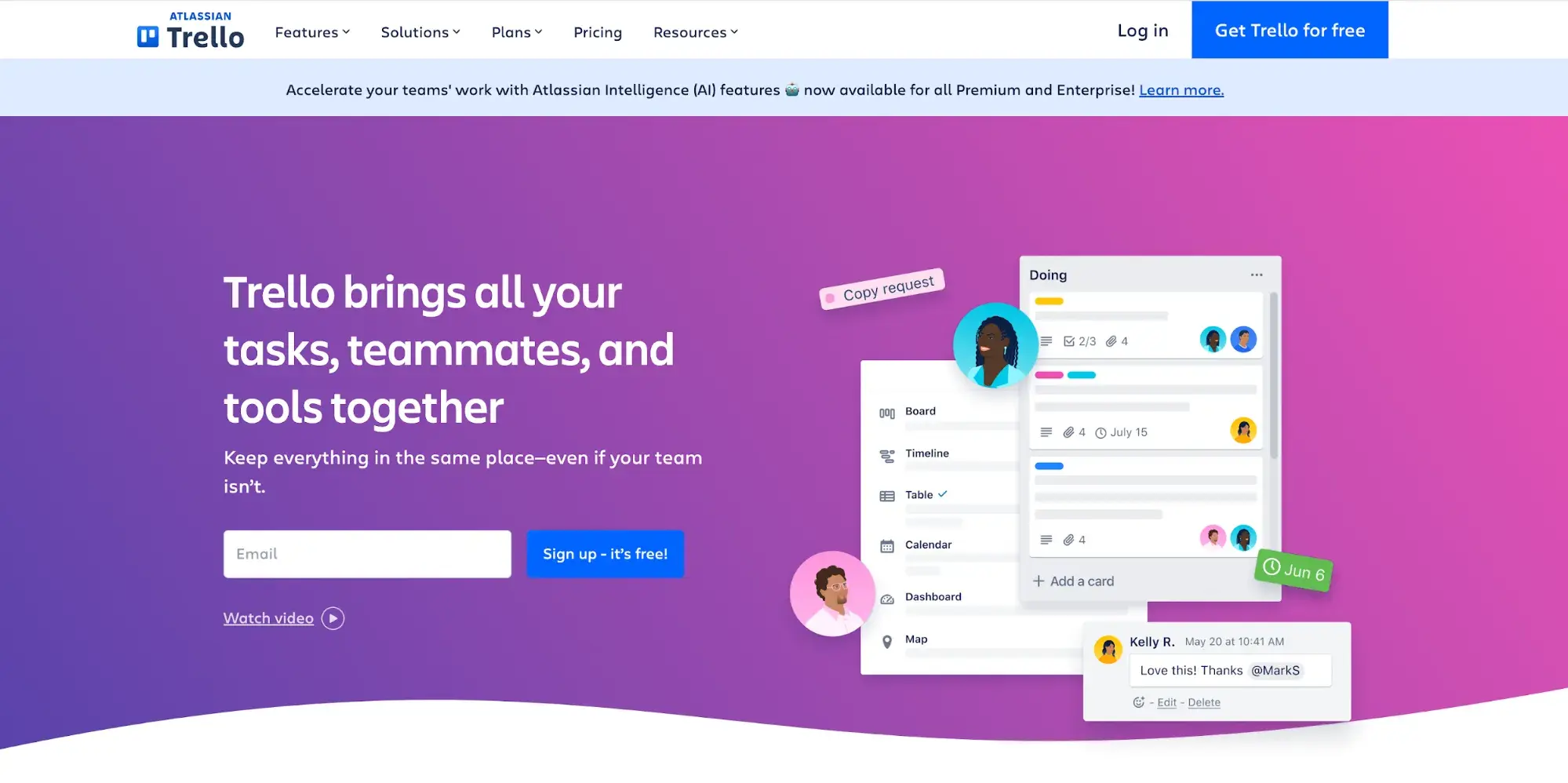 screencap of trellos landing page.
