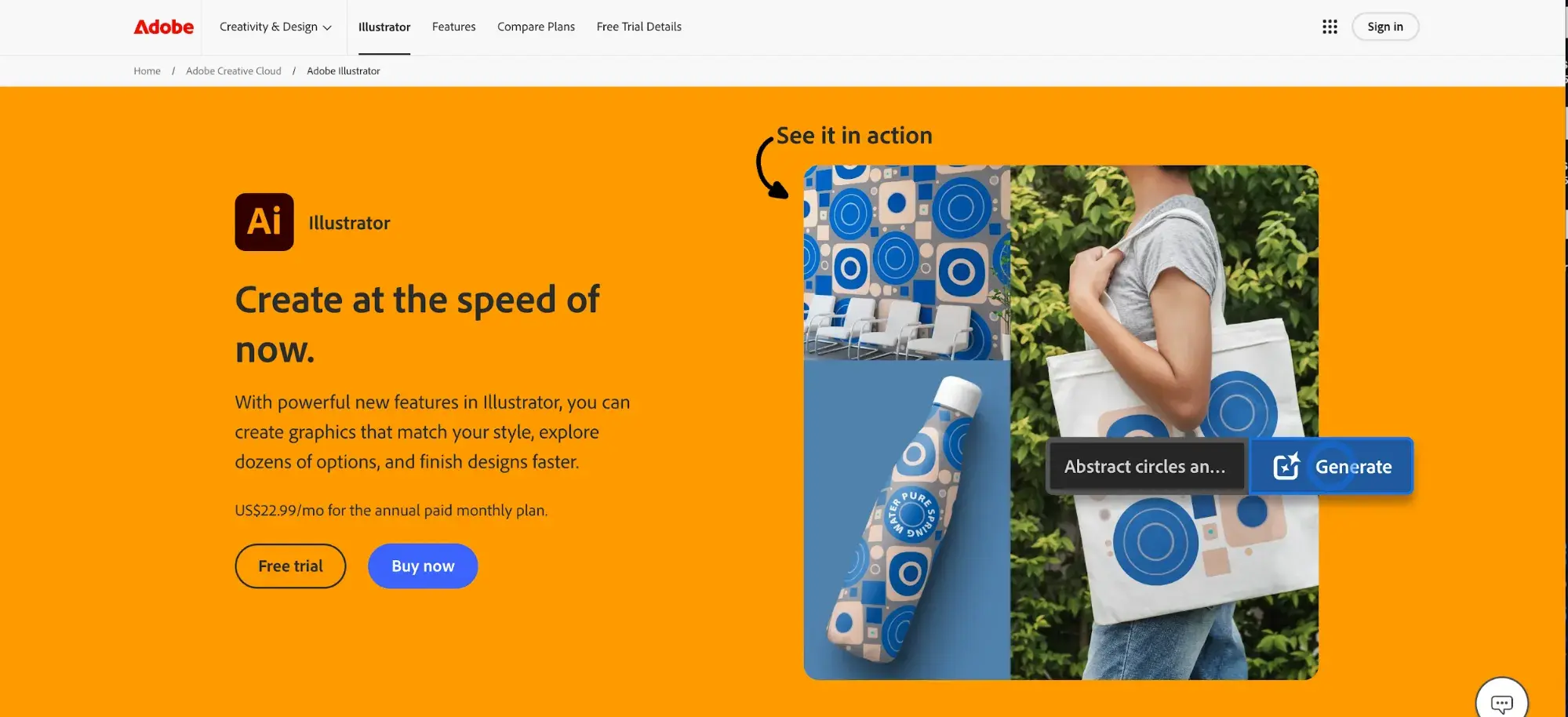 screencap of adobes landing page for illustrator.