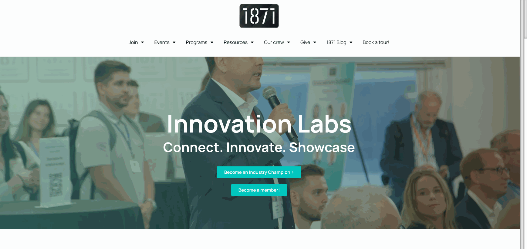 animated gif of 1871s innovation labs landing page.