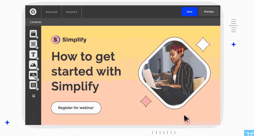 animated gif of unbounces landing page builder.