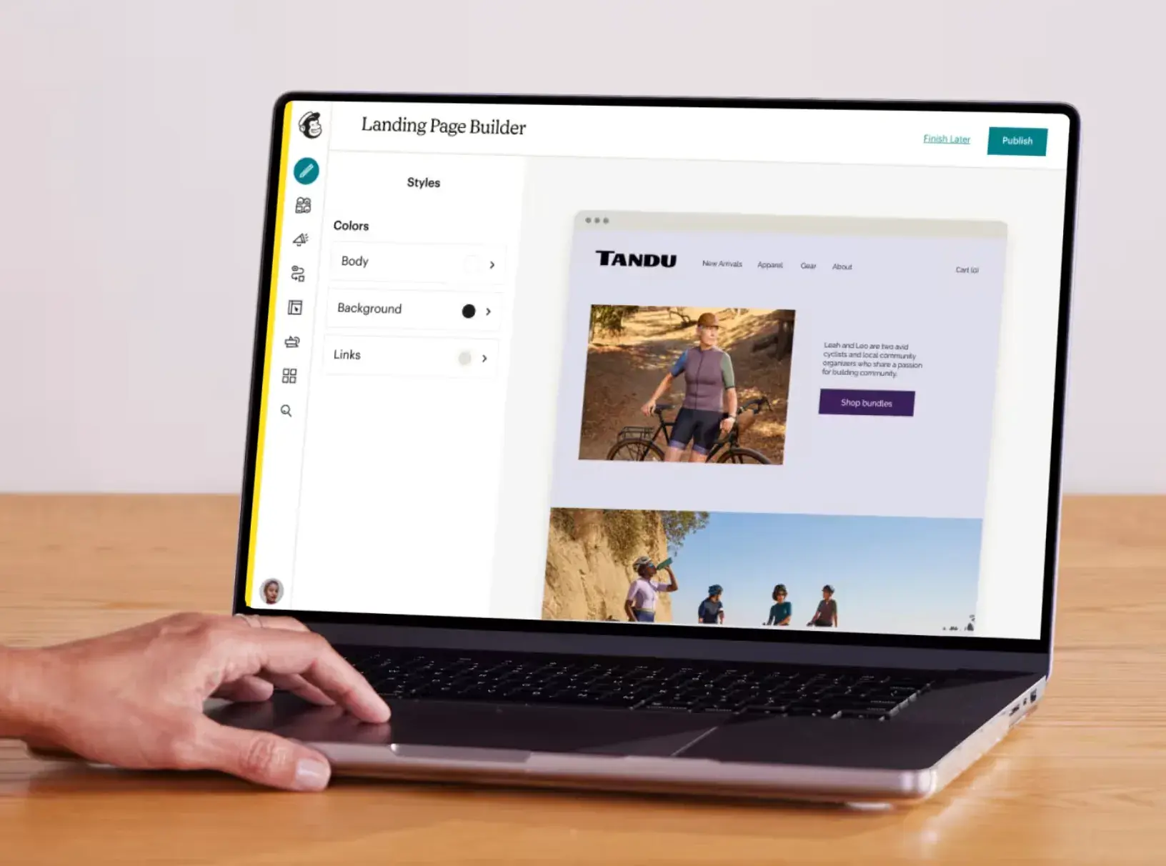 screencap of mailchimps landing page builder. https://mailchimp.com/features/landing-pages/