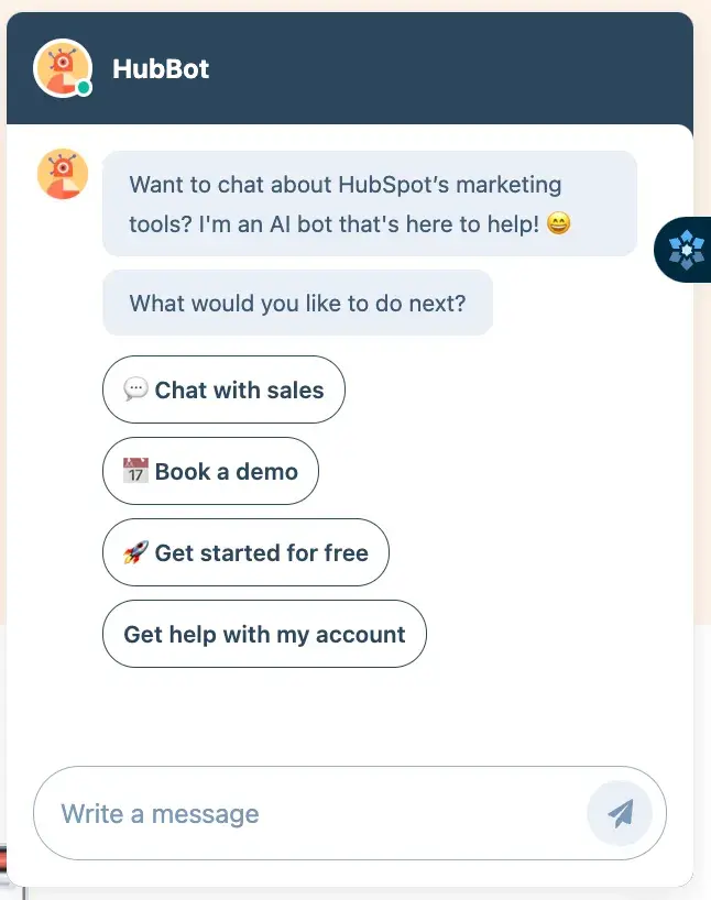 screencap of hubspots ai chatbot.