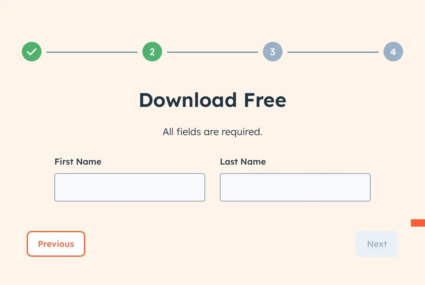 screencap of hubspots reduced field form.