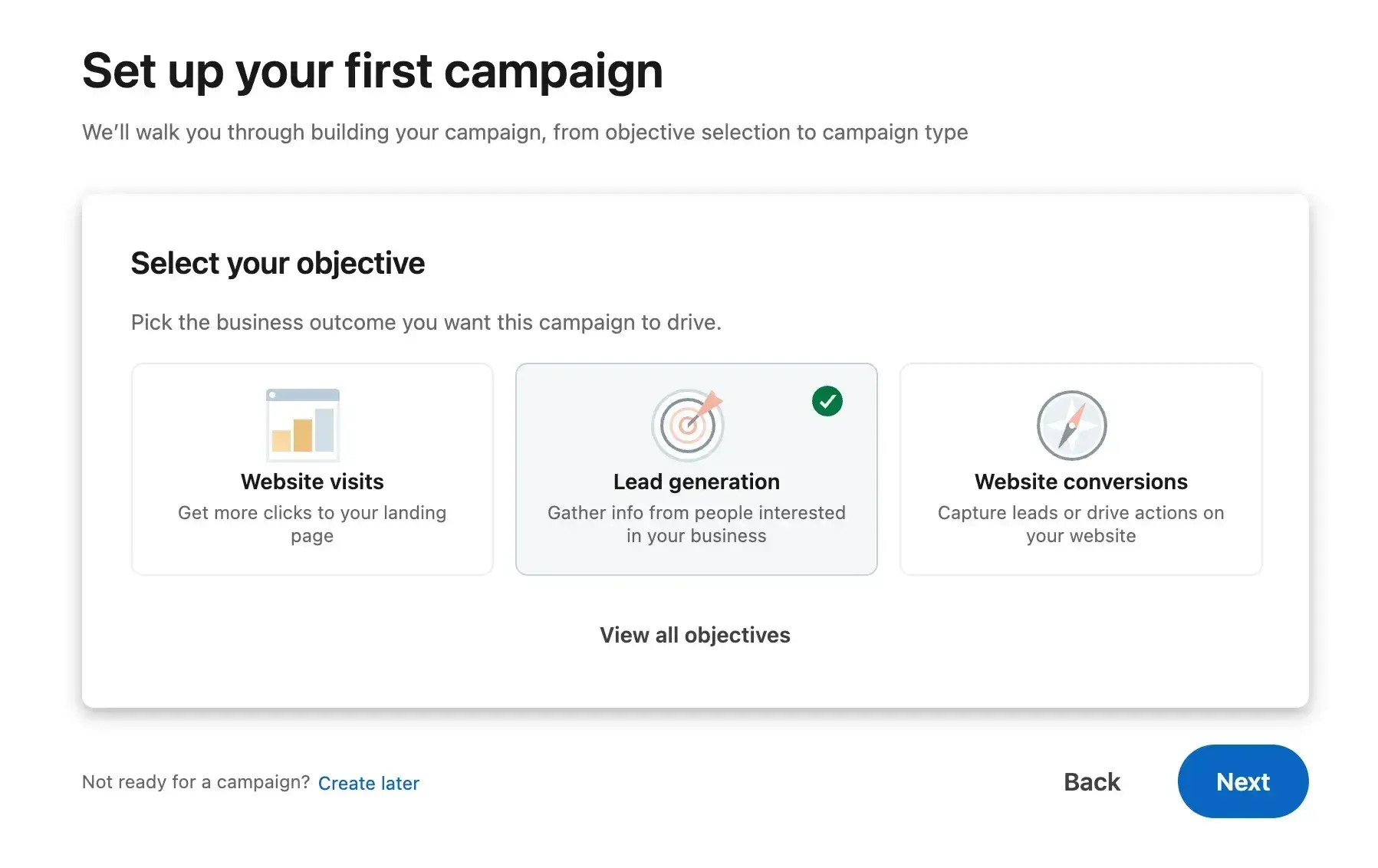 lead generation, first campaign