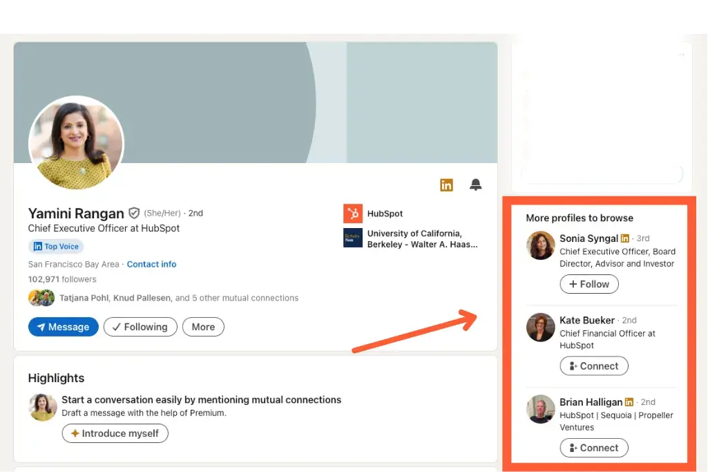 linkedin profile showing the 'more profiles to browse' sidebar for linkedin for sales prospecting.