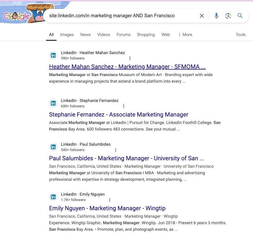 boolean search on goolge for a linkedin profile