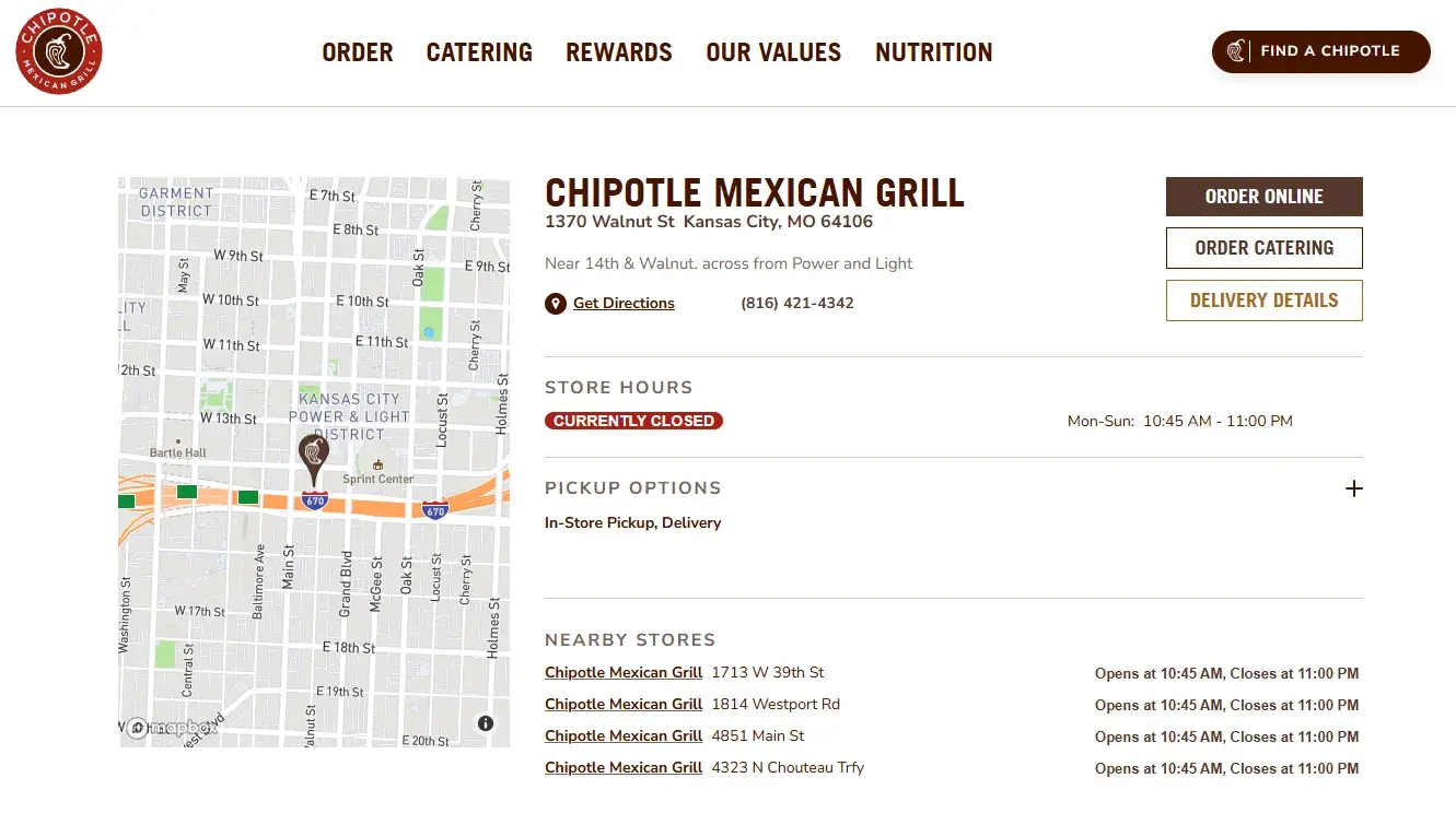 location page from chiptole showing all the essential nap details.