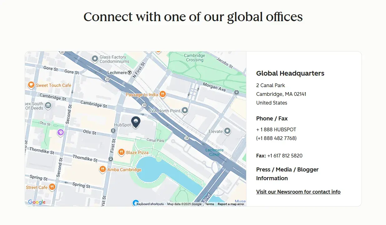 screenshot from hubspot showing how the nap data is labelled within content.