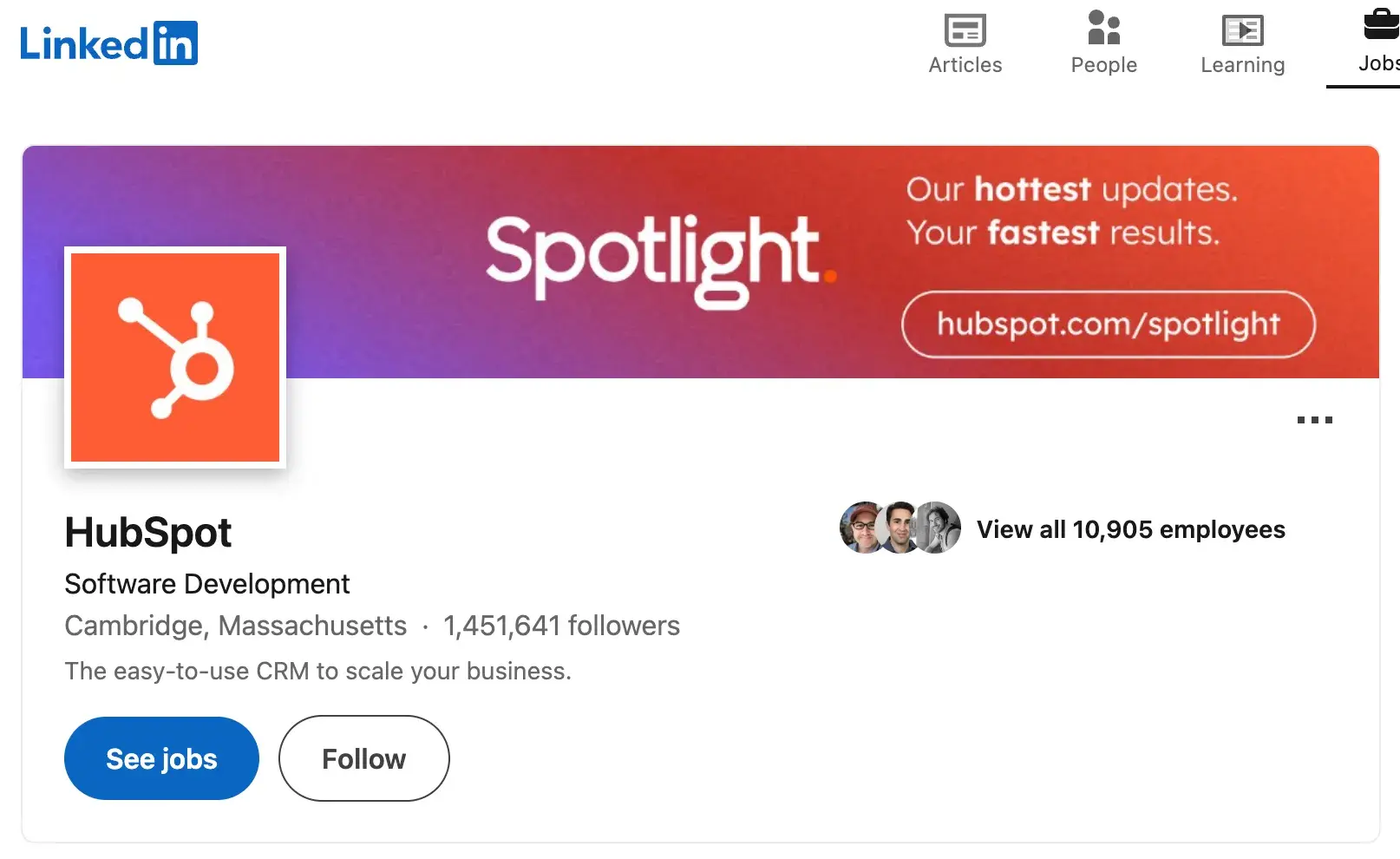 the hubspot logo on the hubspot linkedin page
