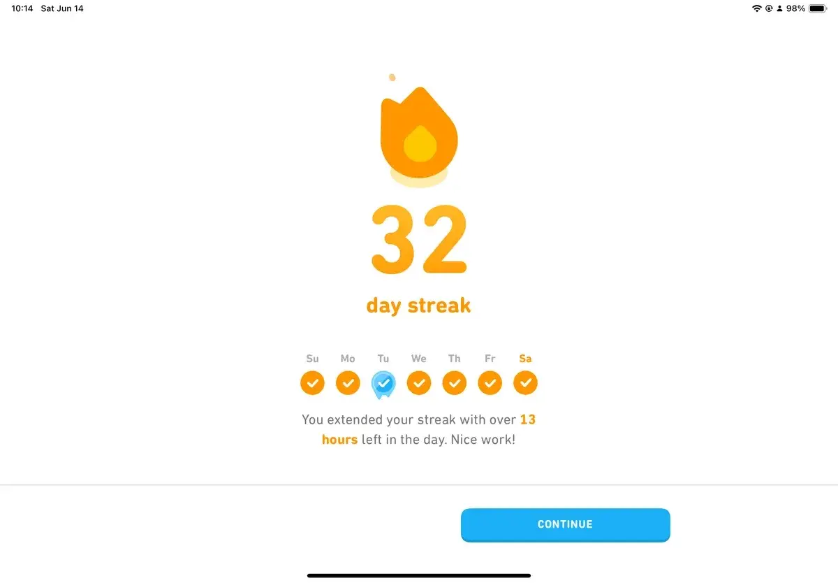 a screenshot of a duolingo streak, highlighting duolingo’s approach to loop marketing